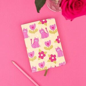 Pink “Paws and Reflect” Cat Patterned Notebook